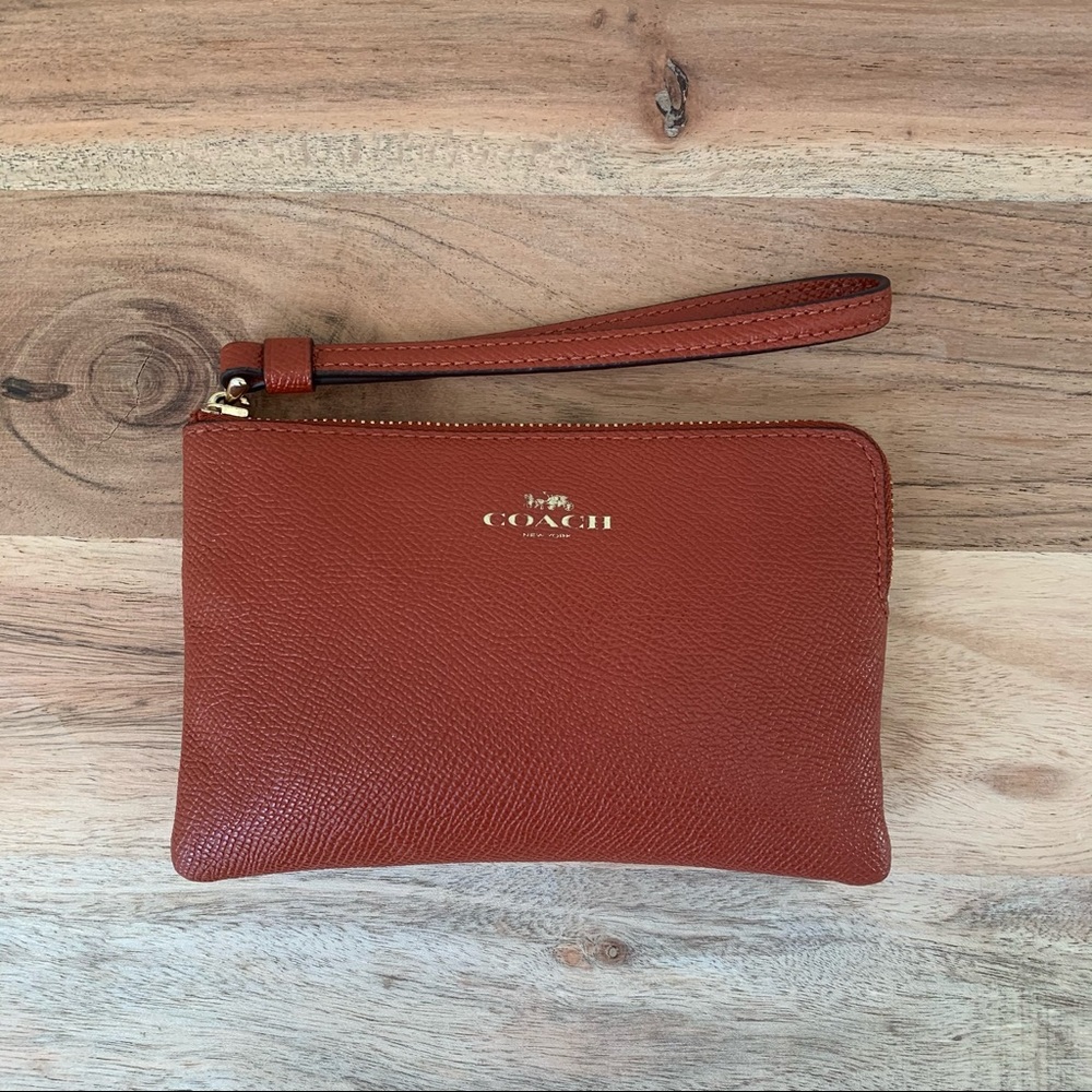 Coach Pebble Leather Terracotta Wristlet
